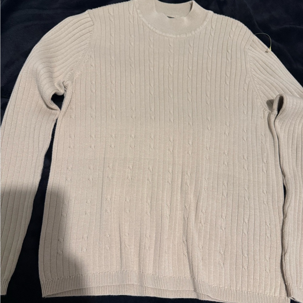 Laura Scott Men's Beige Cable Knit Sweater
